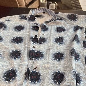 Men's Blue Patterned Casual Button Down Shirt